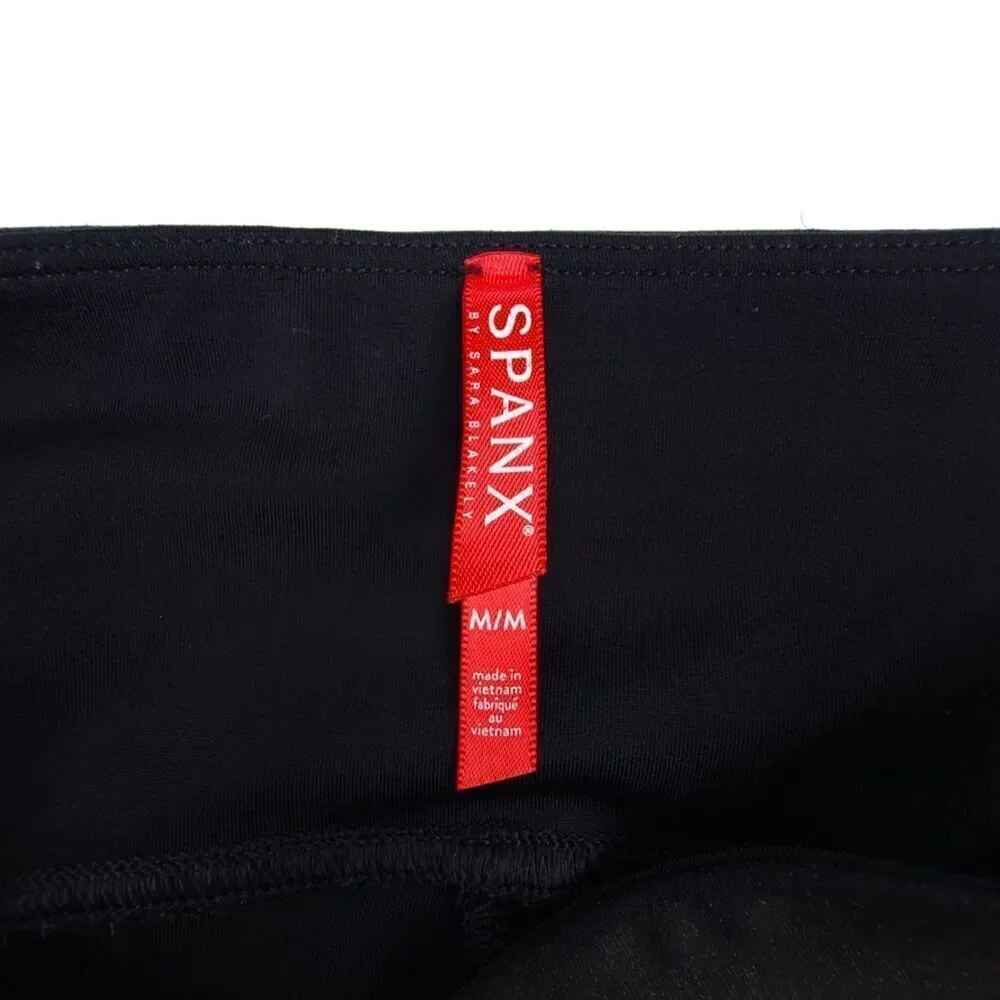 SPANX Faux Leather High Rise Slim Compression Leggings Womens Medium Vegan Black